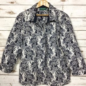 Lemon Grass Blue and White Tapestry Jacket Size XL Oversized